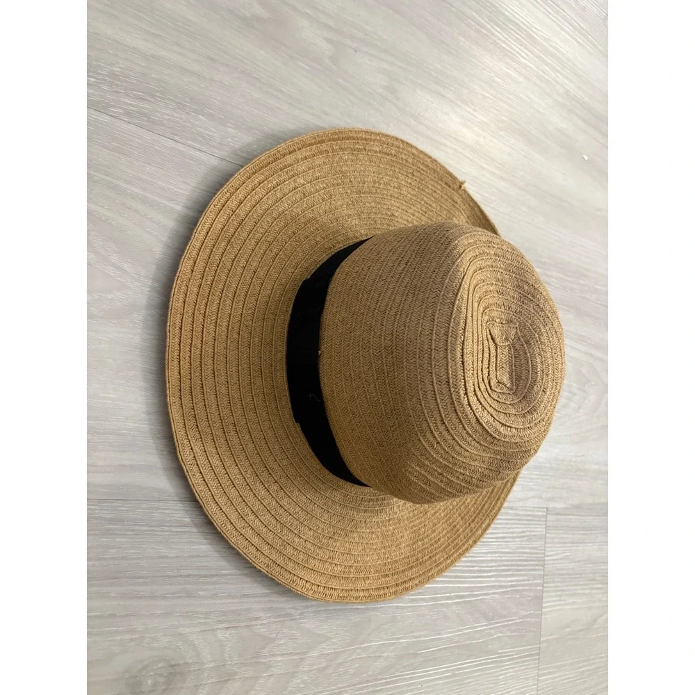 San Diego Hat Co Women Four Buttons Tan Straw Sun Hat Black Ribbon Band Women OS